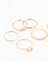 Fine Gold Diamante Ring Pack 8
