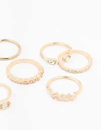 Fine Gold Diamante Ring Pack 8