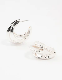Silver Pointed 3 Layered Hoop Earrings