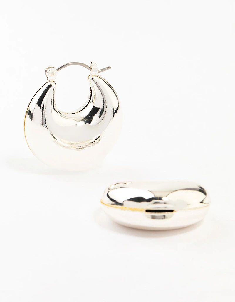 Puffy Silver Stretch Hoop Earrings