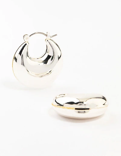 Puffy Silver Stretch Hoop Earrings