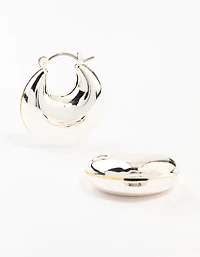 Puffy Silver Stretch Hoop Earrings