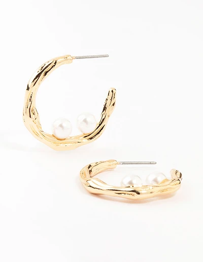 Boucles d’oreilles en cerceau en or martelé en perles