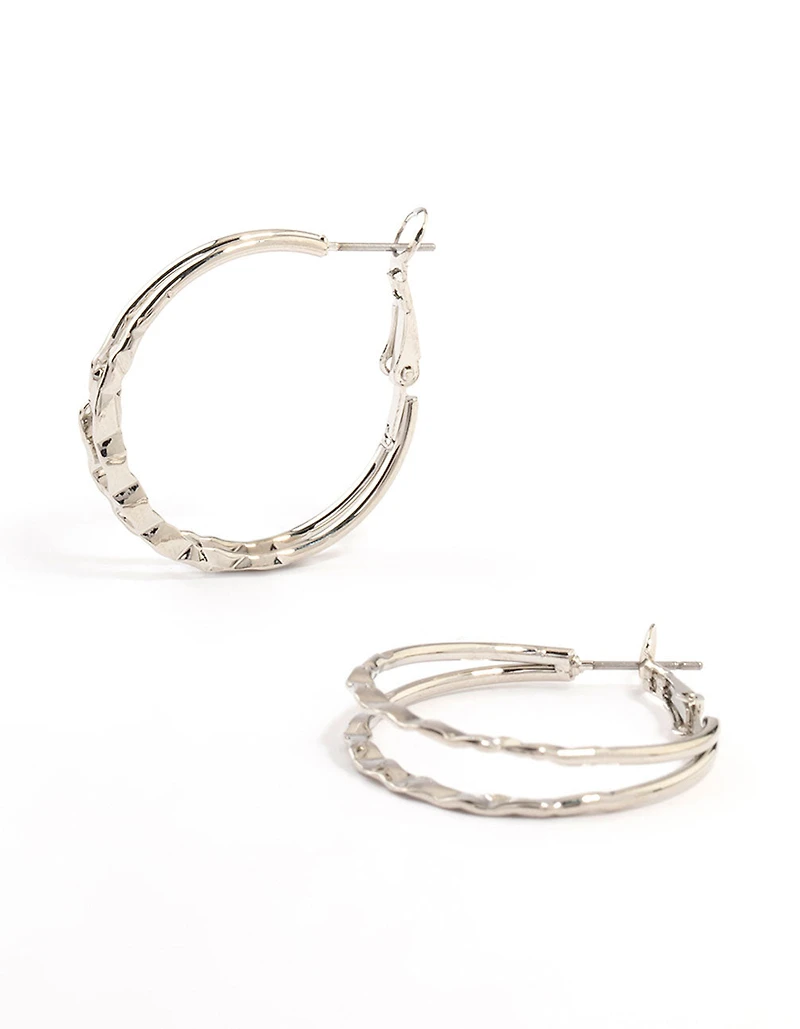 Boucles d’oreilles doubles en argent martelé
