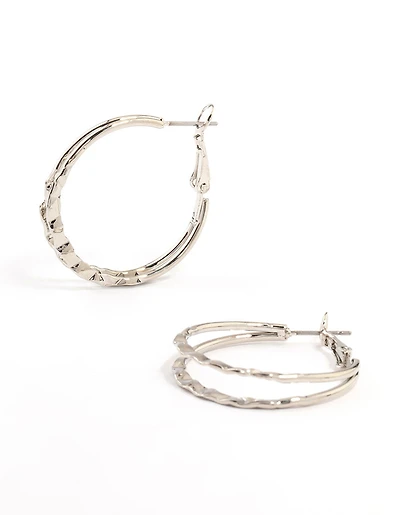 Boucles d’oreilles doubles en argent martelé