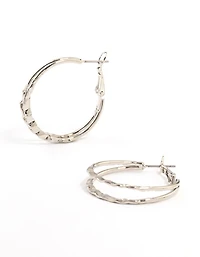 Boucles d’oreilles doubles en argent martelé