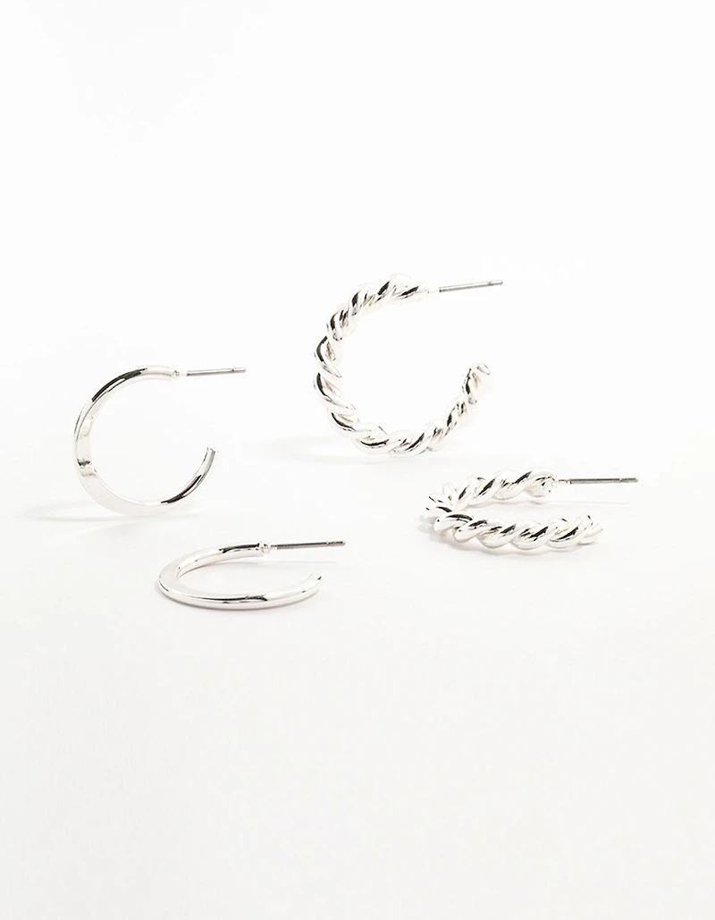 Silver Clean & Twisted Hoop Earrings 2-Pack