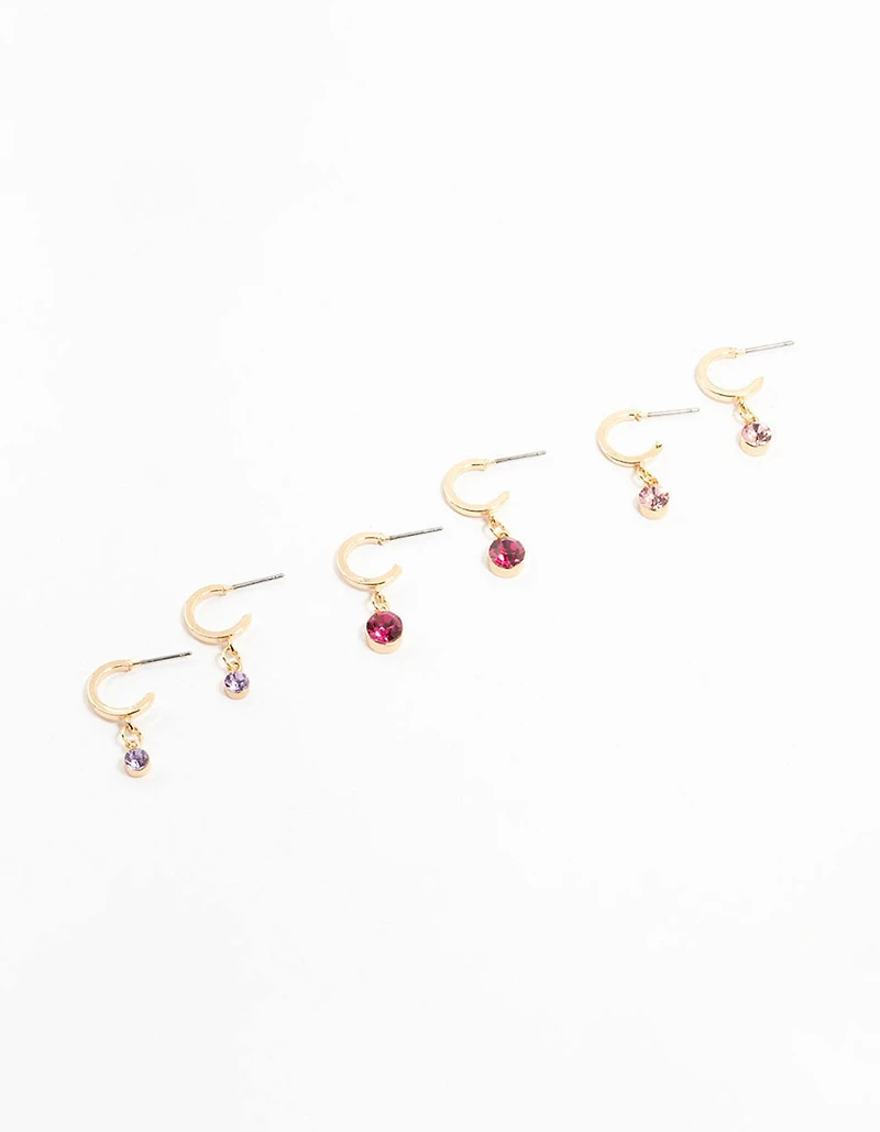 Gold Graduating Diamante Drop Huggie Earrings 3-Pack