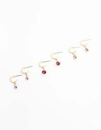 Gold Graduating Diamante Drop Huggie Earrings 3-Pack