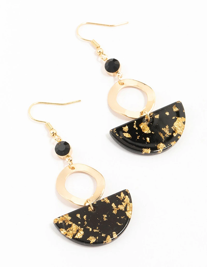 Boucles d’oreilles pendantes à demi-disque imprimées dorées et noires