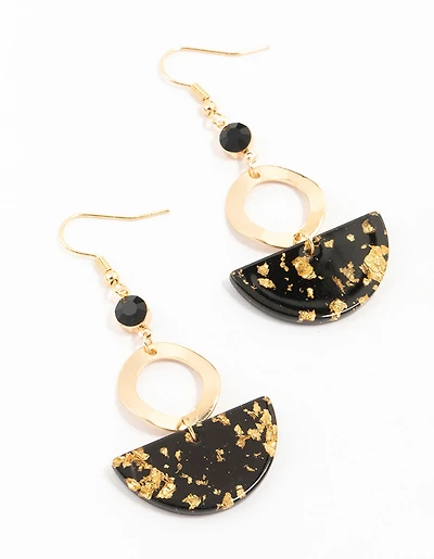 Boucles d’oreilles pendantes à demi-disque imprimées dorées et noires