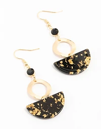 Boucles d’oreilles pendantes à demi-disque imprimées dorées et noires