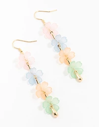 Gold Multicoloured Flower Strand Drop Earrings