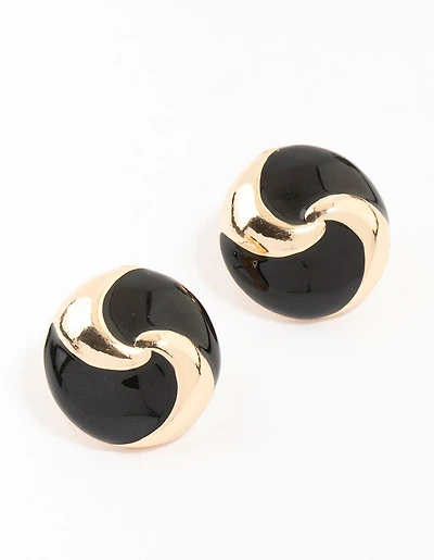 Boucles d’oreilles noires et dorées en spirale