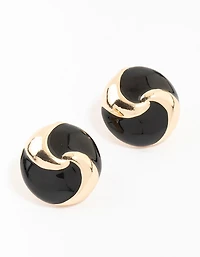 Boucles d’oreilles noires et dorées en spirale