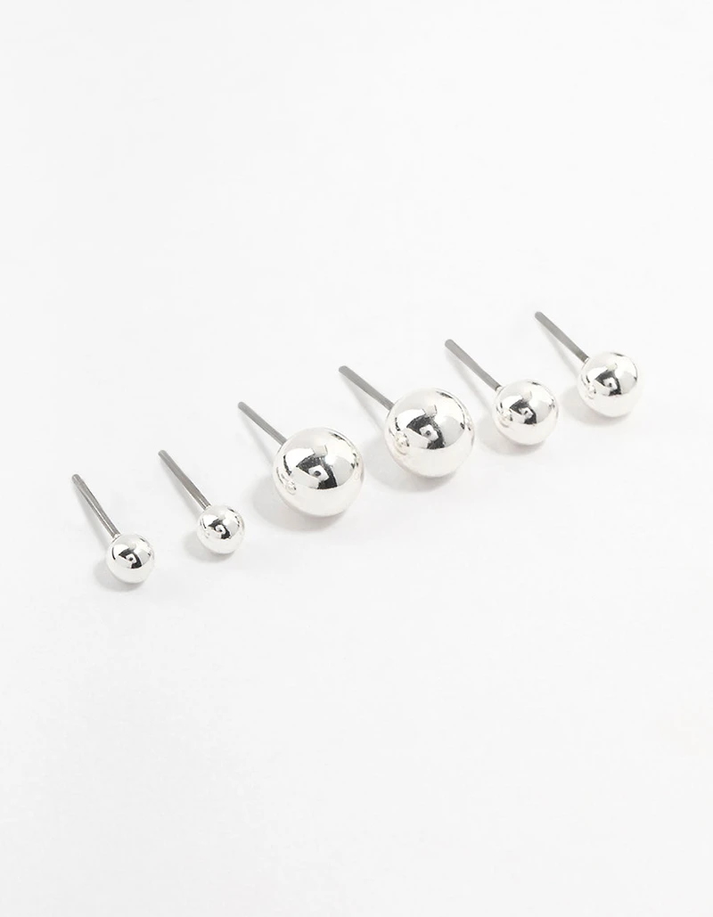 Silver Multiple Sphere Stud Earrings 3-Pack
