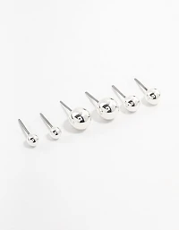 Silver Multiple Sphere Stud Earrings 3-Pack