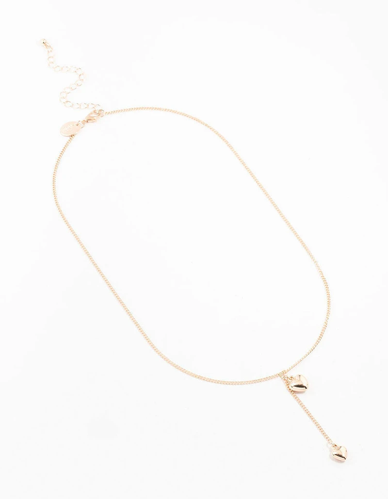Rose Gold Puffy Heart Drop Necklace