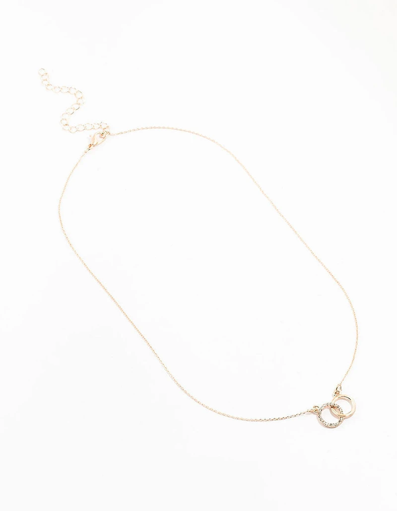 Collier à double cercle en diamants en or rose