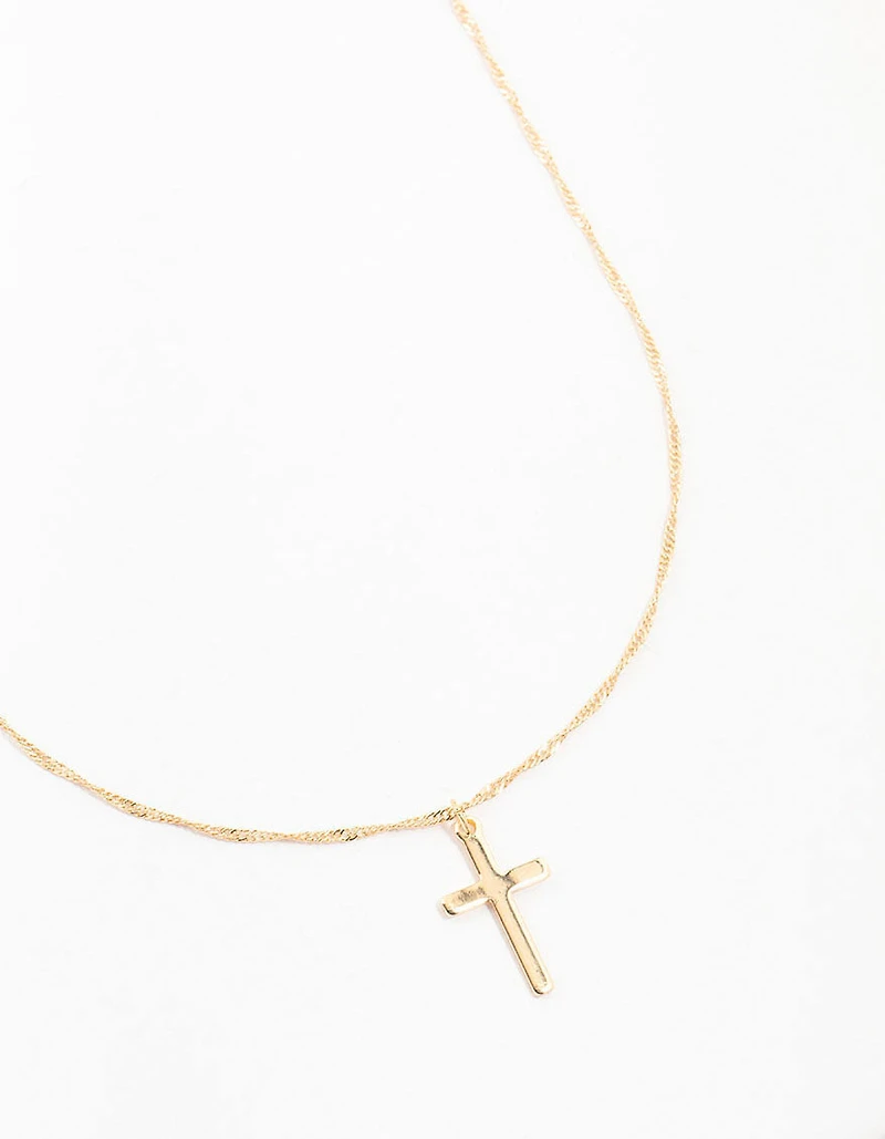 Gold Flat Solid Cross Necklace