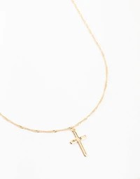 Gold Flat Solid Cross Necklace