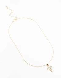 Gold Glitter Cross Necklace