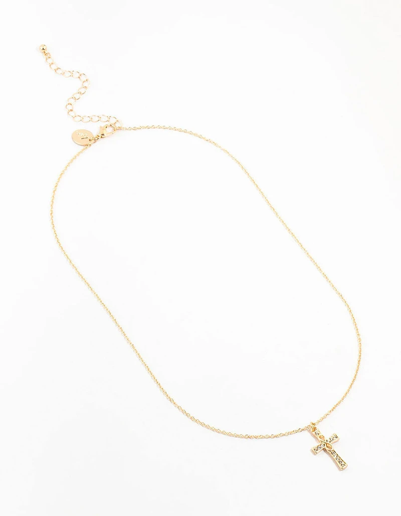 Gold Diamante Cross Necklace