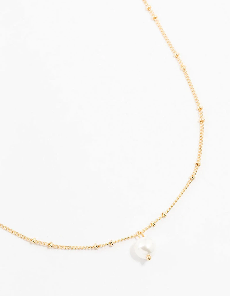 Gold Ball Chain Pearl Necklace