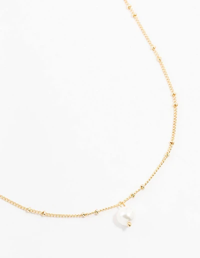 Gold Ball Chain Pearl Necklace