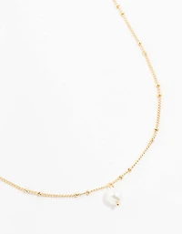 Gold Ball Chain Pearl Necklace