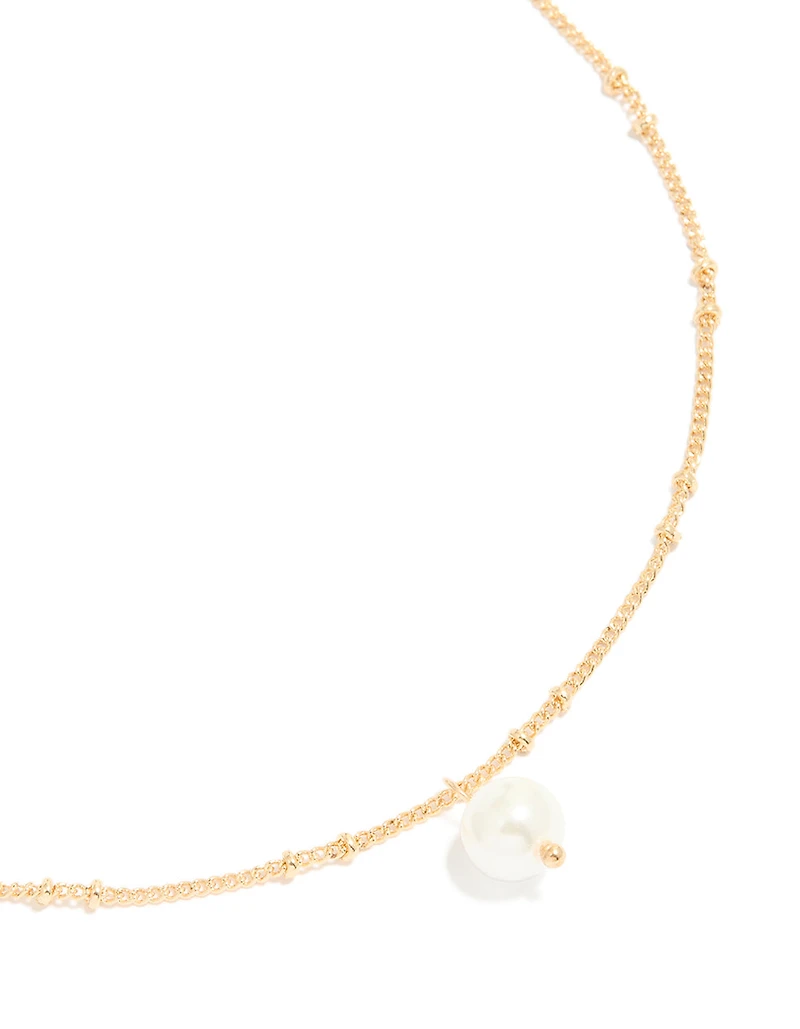Gold Ball Chain Pearl Necklace