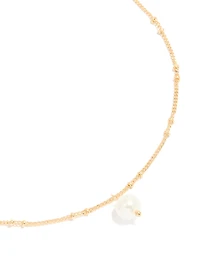 Gold Ball Chain Pearl Necklace