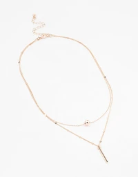 Rose Gold Bar & Ball Layered Chain Necklace