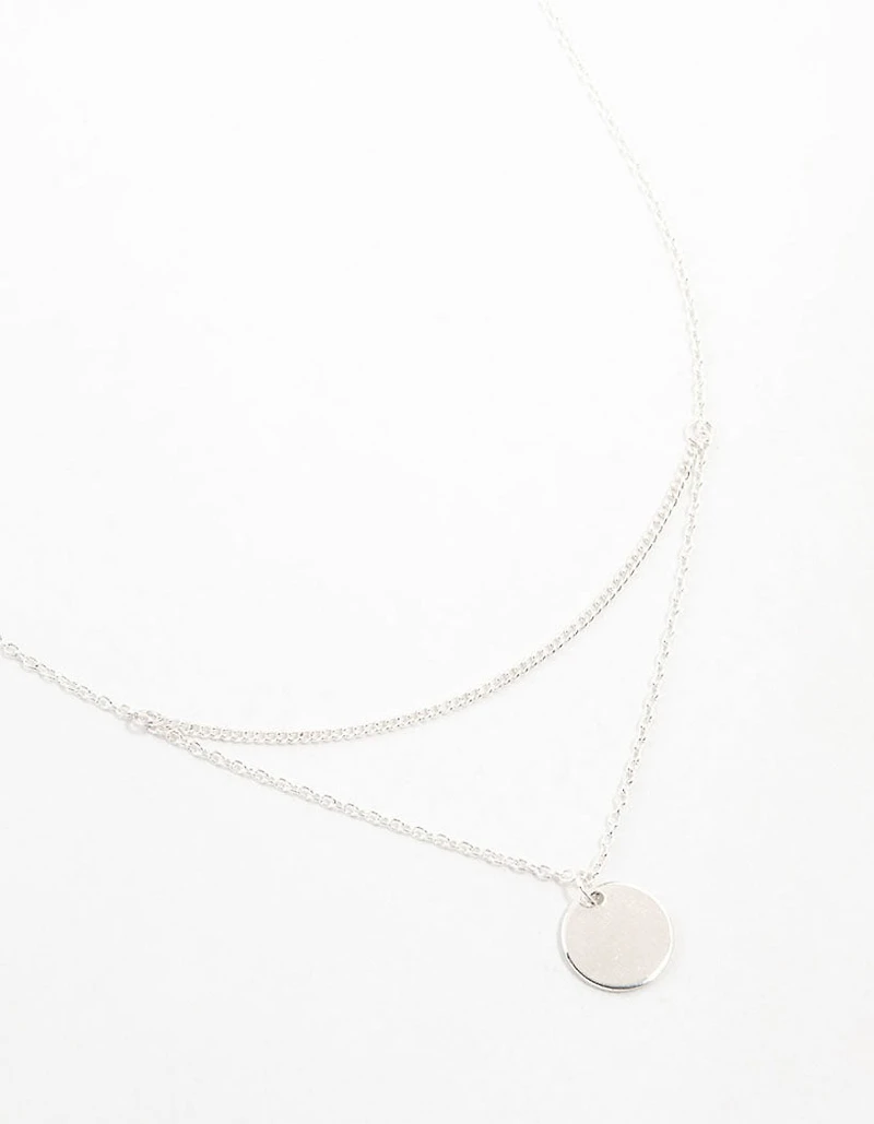 Silver Double Disc Layered Necklace