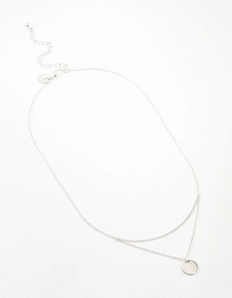 Silver Double Disc Layered Necklace