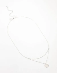 Silver Double Disc Layered Necklace