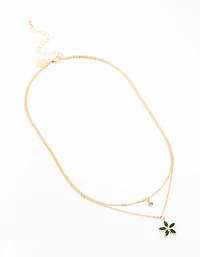 Gold Chain Diamante Flower Layered Necklace