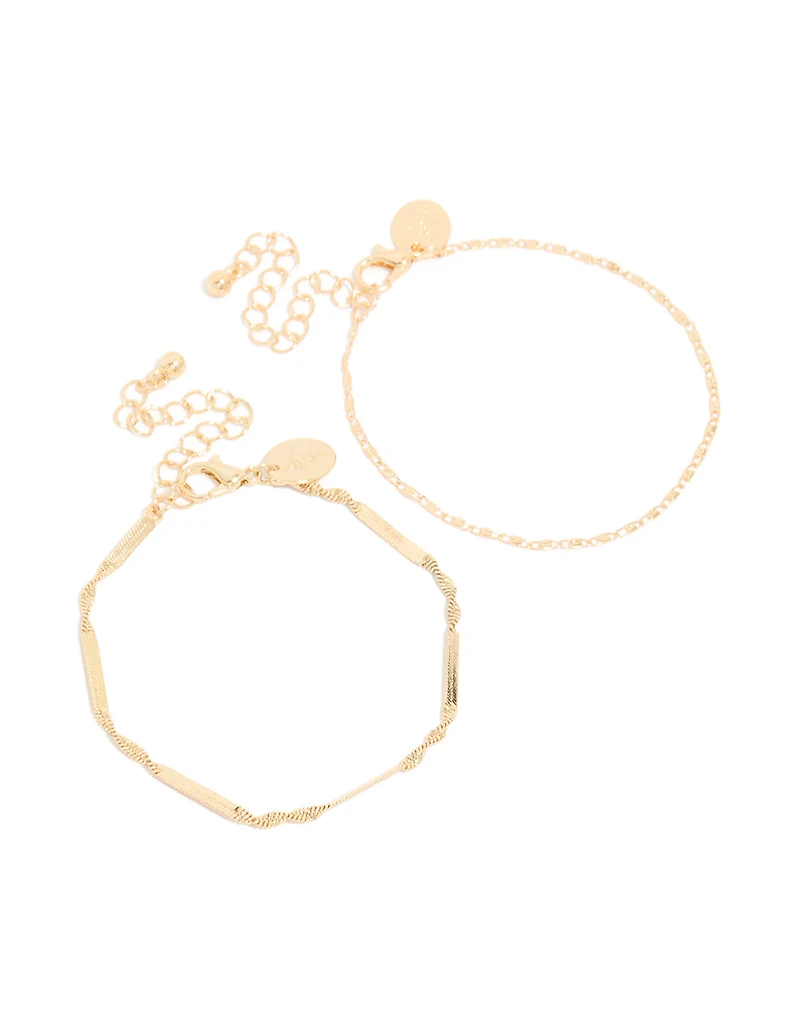 Bracelets dorés à languettes torsadées en pack de 2