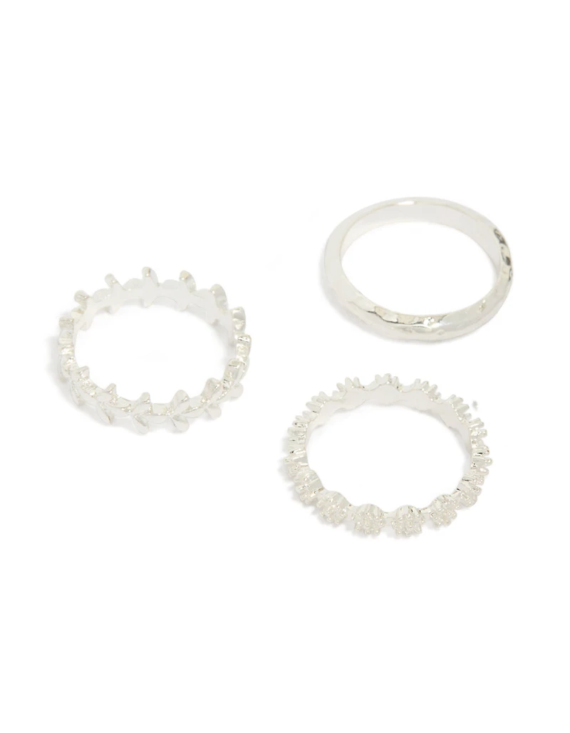 Silver Flower Vine Rings 3-Pack