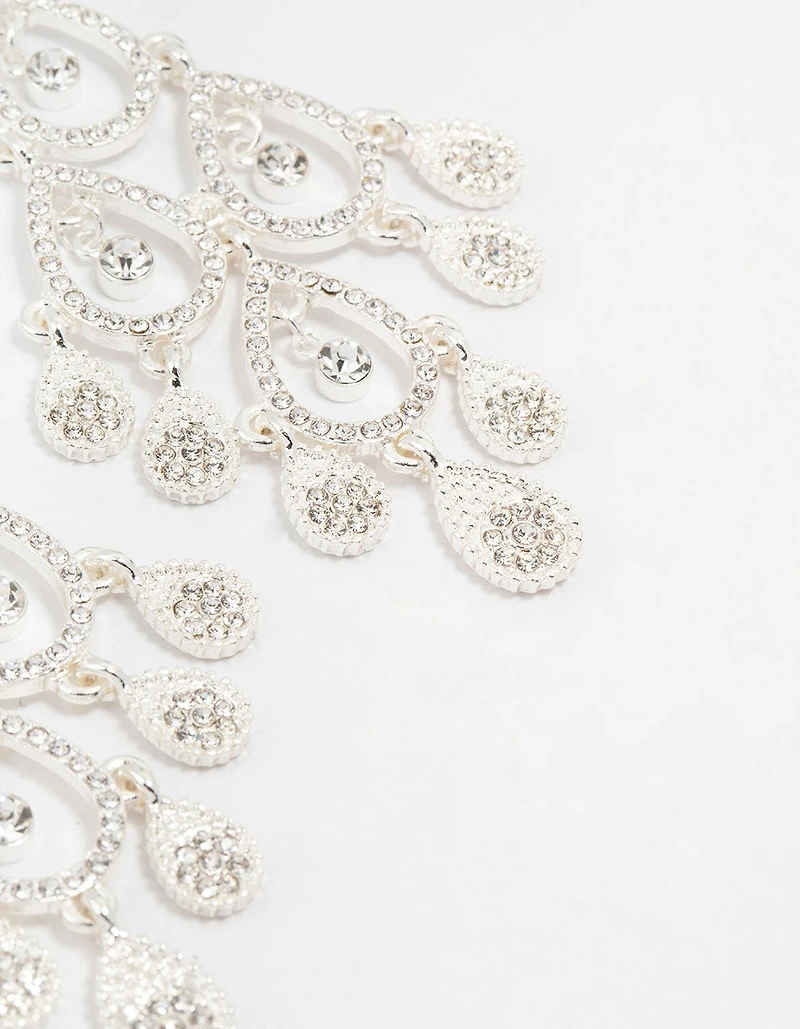 Silver Diamante Open Drop Earrings
