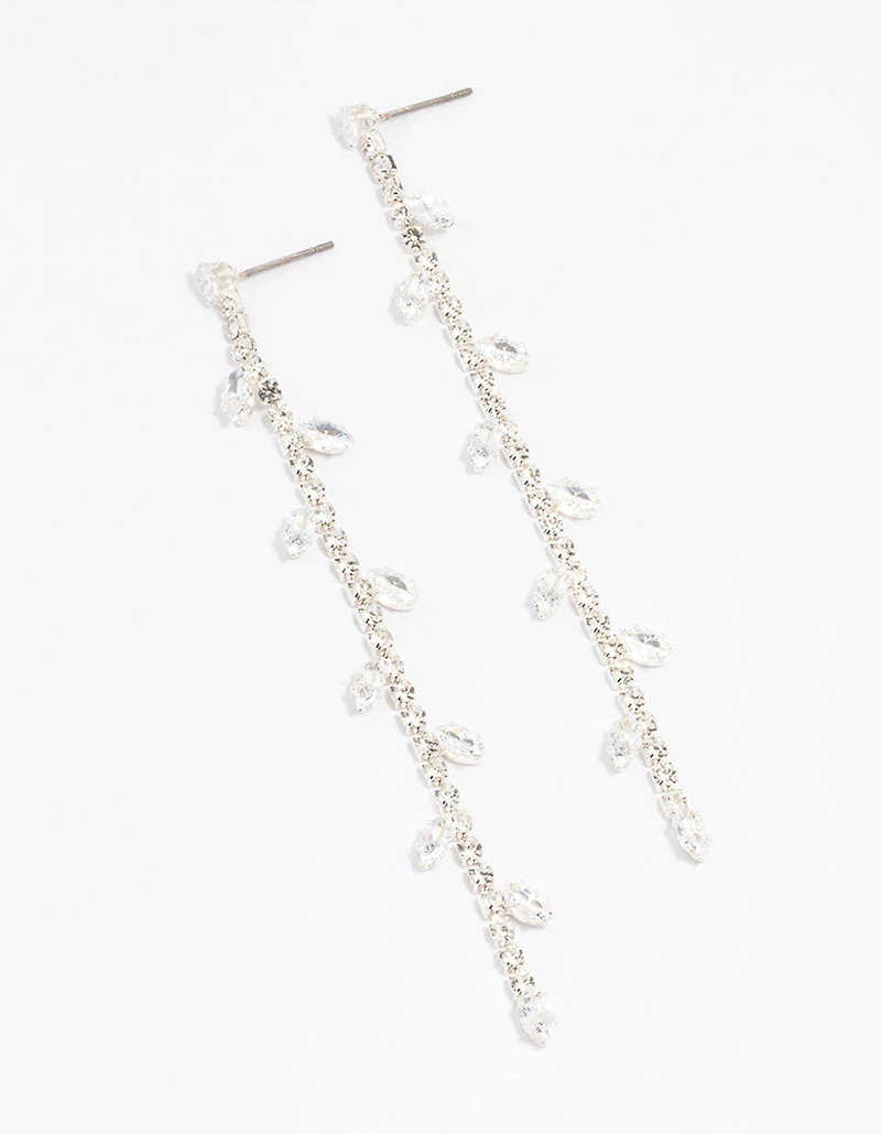 Silver Diamante Leaf Cup Chain Drop Earrings