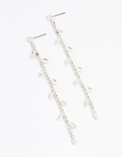 Silver Diamante Leaf Cup Chain Drop Earrings