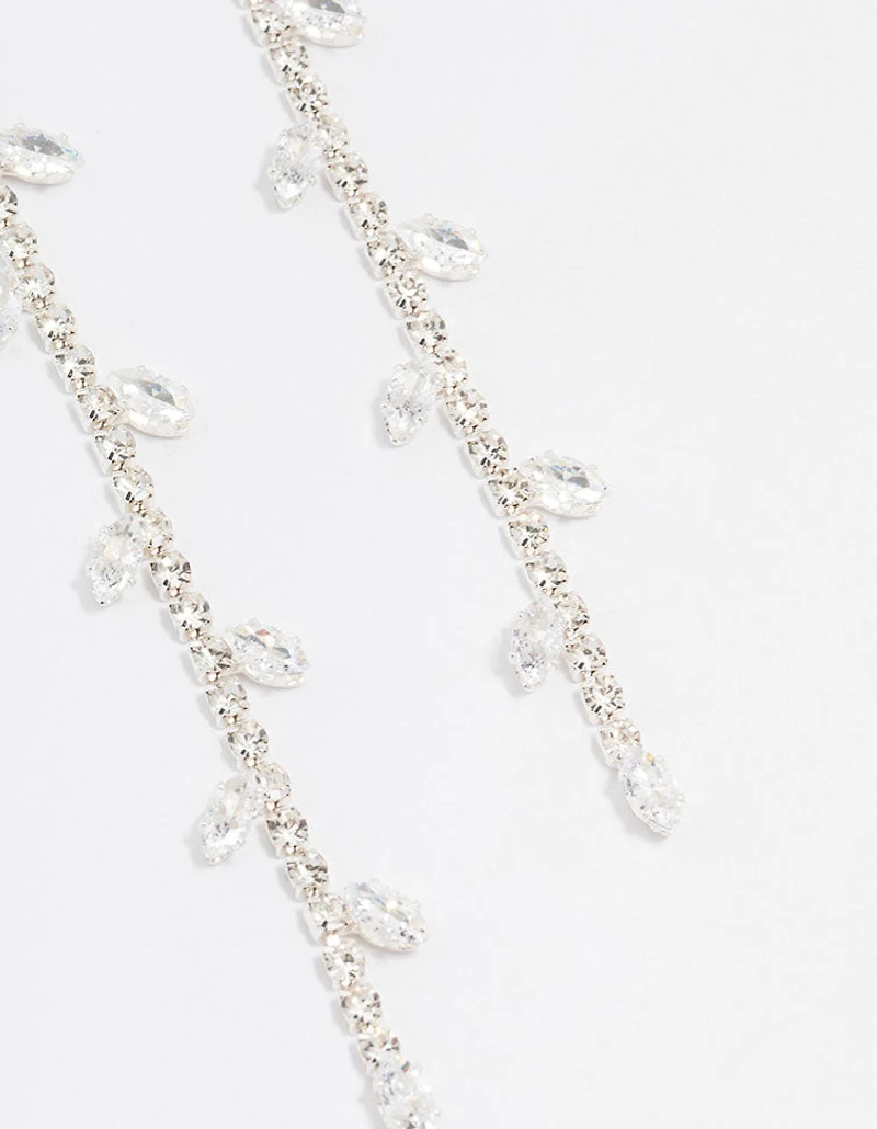 Silver Diamante Leaf Cup Chain Drop Earrings