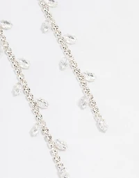 Silver Diamante Leaf Cup Chain Drop Earrings
