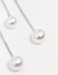 Silver Double Diamante Pearl Drop Earrings