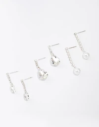 Silver Diamante Drop Earrings 3-Pack