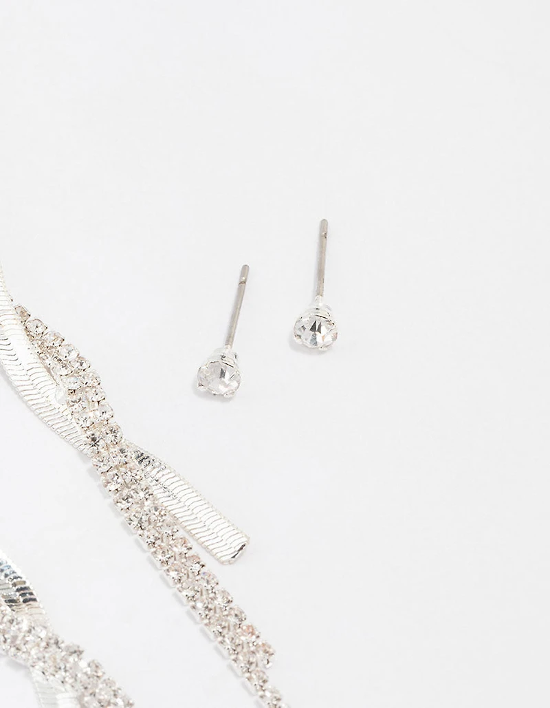 Silver Studs & Drop Cup Chain Earrings Multipack