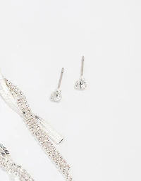 Silver Studs & Drop Cup Chain Earrings Multipack