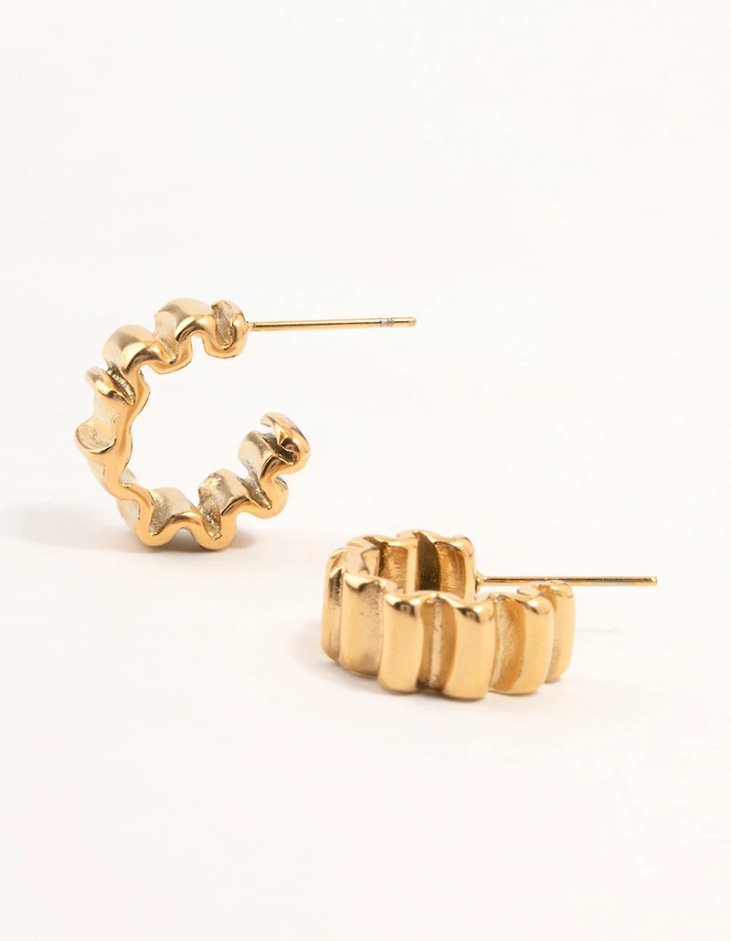 Boucles d’oreilles en cerceau gribouillis en acier chirurgical plaqués or