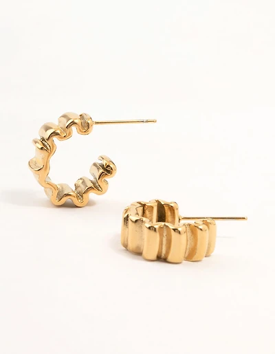 Boucles d’oreilles en cerceau gribouillis en acier chirurgical plaqués or